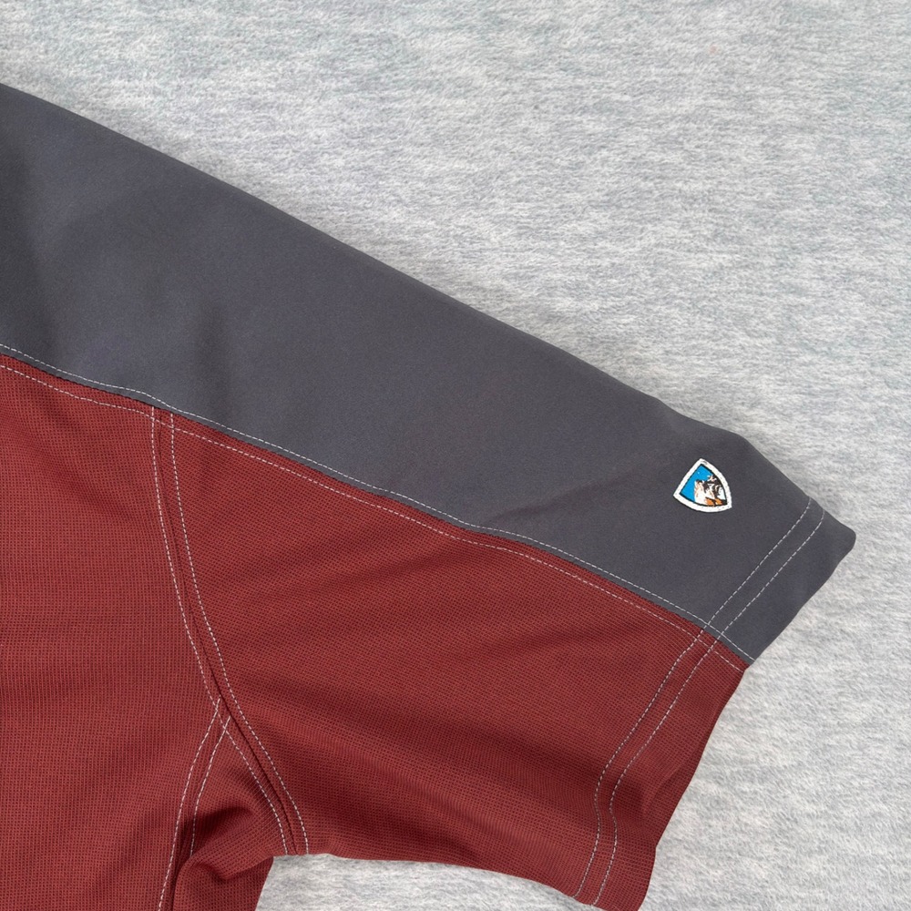 Kuhl Mens Quarter Zip Short Sleeve Shirt Burgundy Grey CoffeeSyc Hiking Large - Picture 3 of 7